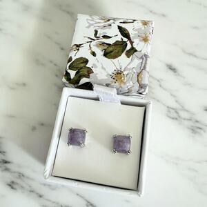 JCL 925 Sterling Silver Amethyst Stone Stud Earrings Gift Boxed Elegant Jewelry